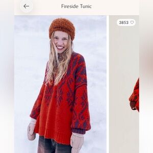 Free People Fireside Tunic Sweater in Decadent Red with Burgundy NWT Size M